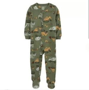 NWT Carter's Green Fleece Construction Print Footie Pajama